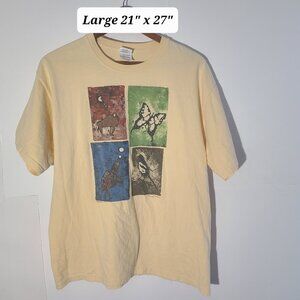 2006 Lakota Designs Buffalo Butterfly Bird Turtle Yellow Large Nature T-Shirt
